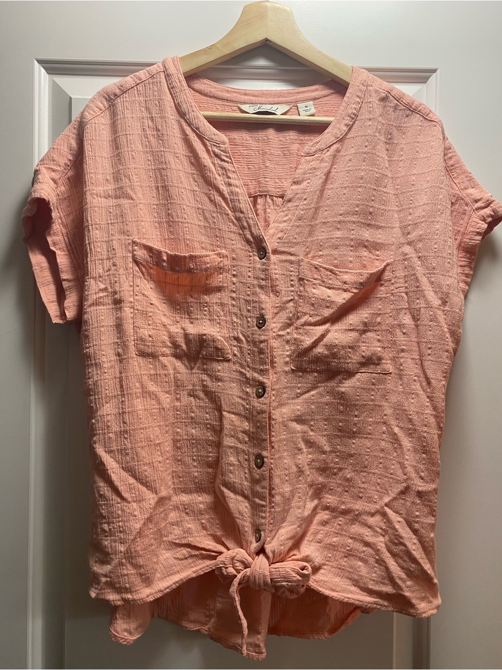 Cafe Marakesh Light Pink Cotton Linen Blouse Labeled 1X Fits Like L/XL